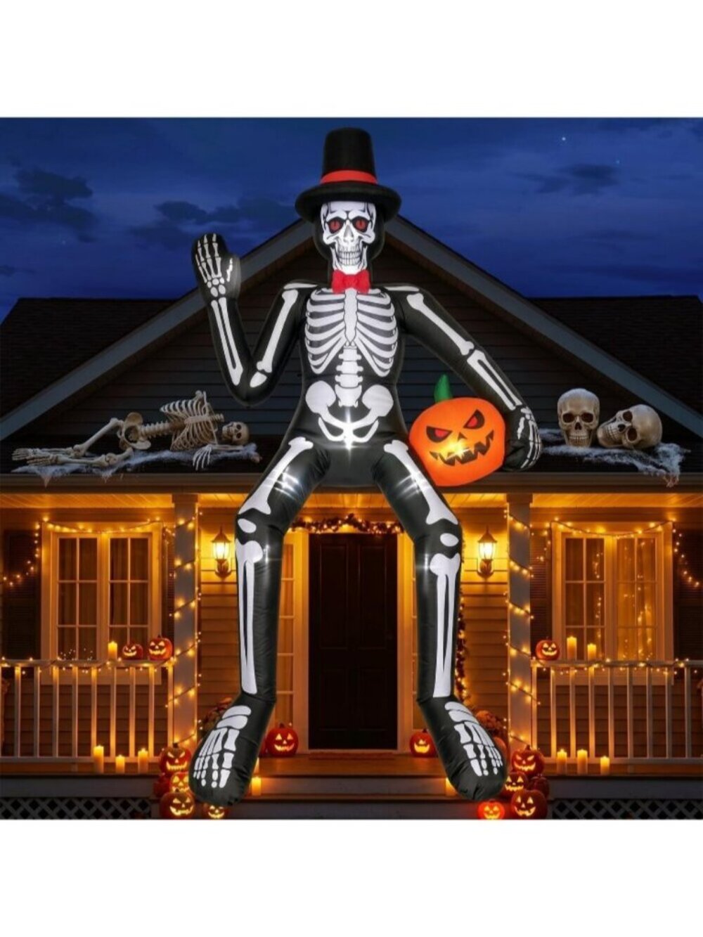 14FT Halloween Inflatable Skeleton Decoration with Pumpkin Outdoor Giant Blow Up